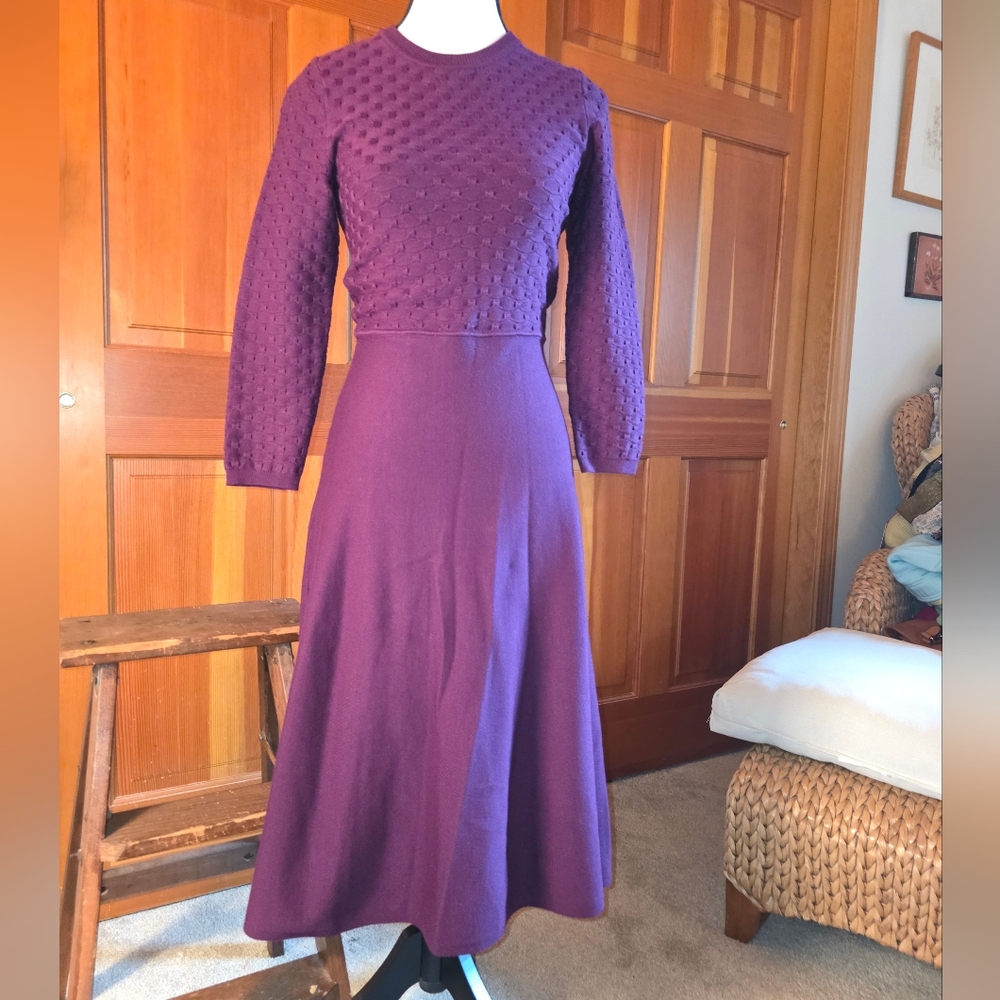 Eliza J Fit and Flare Midi  Sweater Dress Cable Knit On Top A Line Bottom XS